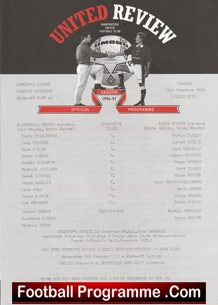 Manchester United v Derby County 1996 - Reserves McClair Cole - Image 2