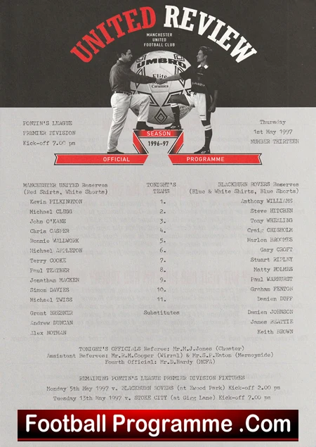 Manchester United v Blackburn Rovers 1997 - Reserves Twiss + Wallwork - Image 2