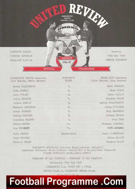 Manchester United v Stoke City 1997 - Reserves Appleton Thornley - Image 2