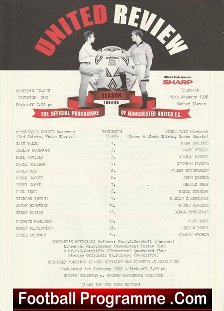 Manchester United v Stoke City 1995 - Reserves Neville + David Beckham - Image 2