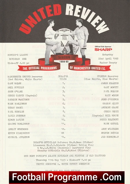 Manchester United v Everton 1995 - Reserves Rawlinson + Scholes - Image 2