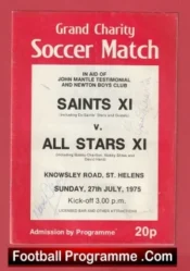 St Helens Saints v All Stars X1 1975 – Signed Bobby Charlton Nobby Stiles