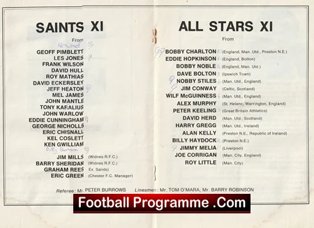 St Helens Saints v All Stars X1 1975 - Signed Bobby Charlton Nobby Stiles - Image 4