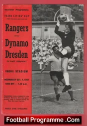 Glasgow Rangers v Dynamo Dresden 1967 – Fairs Cup Ibrox Alex Ferguson