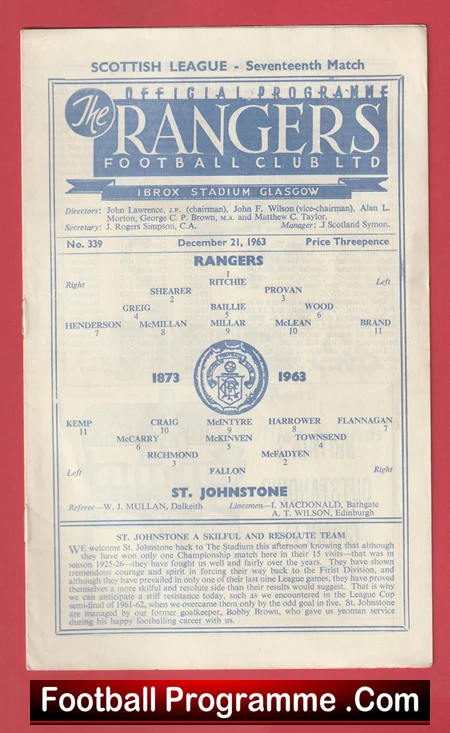 Glasgow Rangers v St Johnstone 1963 - Fergie Hat-Trick Fergie 3 Goals - Image 2