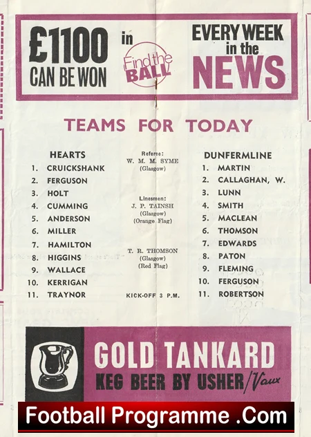 Heart Of Midlothian v Dunfermline Athletic 1966 Sir Alex Ferguson - Image 3