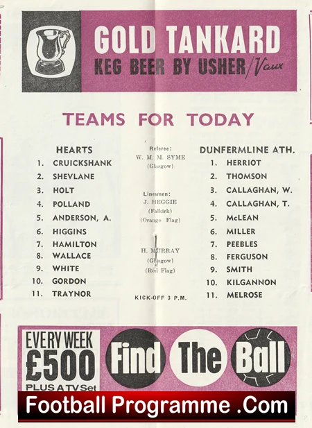Heart Of Midlothian v Dunfermline Athletic 1964 - Alex Ferguson Signed - Image 3