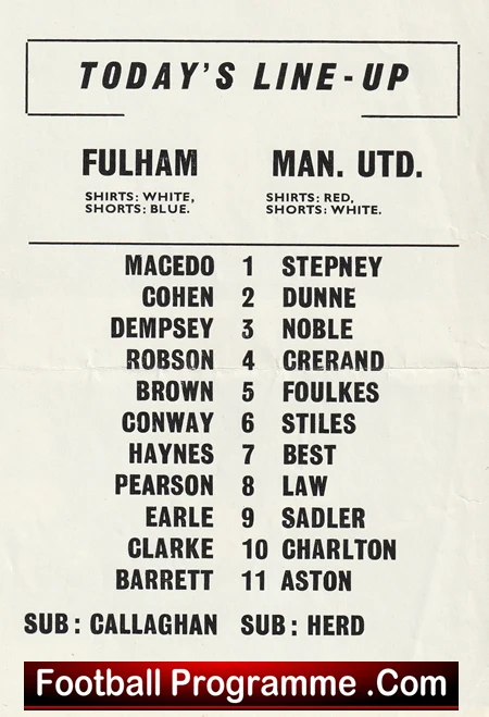 Fulham v Manchester United 1967 - Pirate Football Programme - Image 3