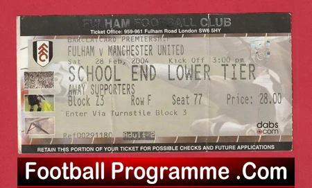 Fulham v Manchester United 2004 - Match Ticket - Image 2