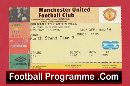 Manchester United v Aston Villa 1997 - Match Ticket - Image 2