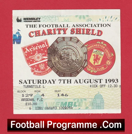 Manchester United v Arsenal 1993 - Charity Shield Football Ticket - Image 2