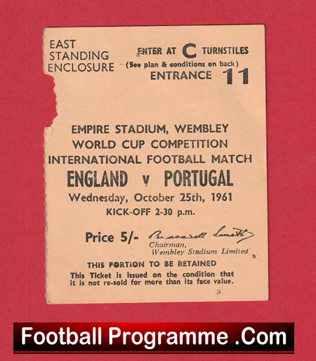 England v Portugal 1961 - Match Ticket Bobby Charlton + Eusebio - Image 2