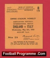 England v Italy 1959 – Match Ticket