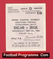 England v Brazil 1963 – Match Ticket