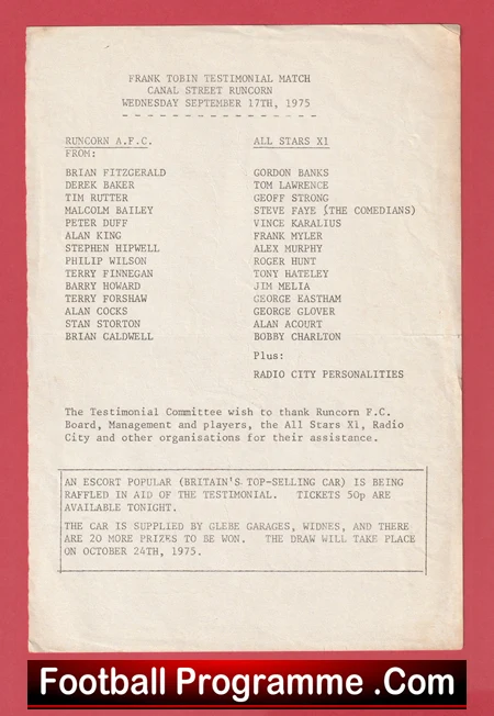 Runcorn v All Stars 1975 - Bobby Charlton - Image 2