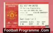 Manchester United v West Ham United 2001 – Football Ticket