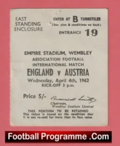 England v Austria 1962 – Football Ticket