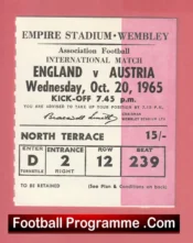 England v Austria 1965 – Football Match Ticket