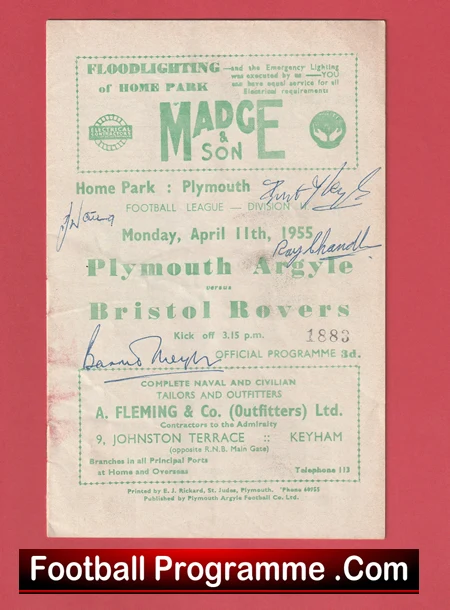 Plymouth Argyle v Bristol Rovers 1955 - Signed Autographed - Image 2