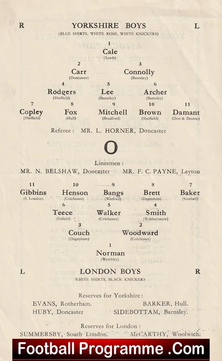 Yorkshire Boys v London Boys 1950 - Schoolboys Doncaster - Image 3