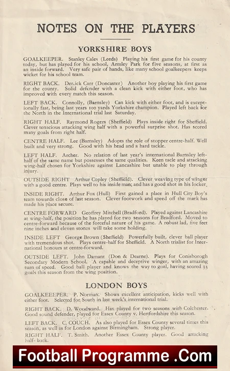 Yorkshire Boys v London Boys 1950 - Schoolboys Doncaster - Image 4
