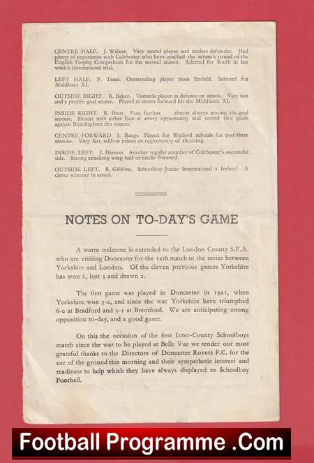 Yorkshire Boys v London Boys 1950 - Schoolboys Doncaster - Image 5
