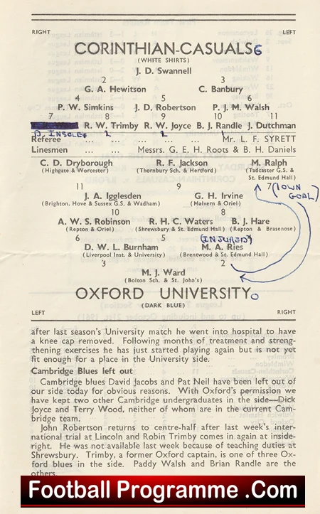 Corinthian Casuals v Oxford University 1961 - Kennington Oval - Image 3