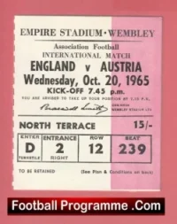 England v Austria 1965 – Football Match Ticket