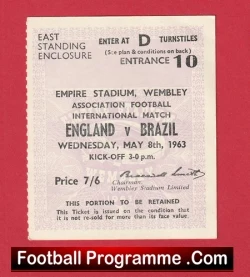 England v Brazil 1963 - Match Ticket - football memorabilia
