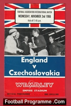 England v Czechoslovakia 1966 - Czech Football Team - football programme