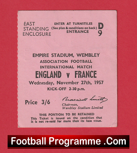 England v France 1957 - Football Ticket Duncan Edwards Last Game - Image 2