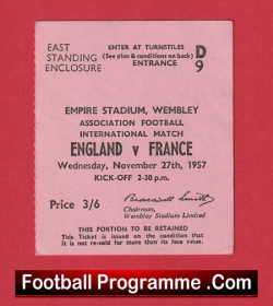 England v France 1957 - Football Ticket Duncan Edwards Last Game - football memorabilia