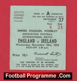 England v Ireland 1959 - Football Match Ticket - football memorabilia