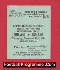 England v Ireland 1961 – Football Ticket