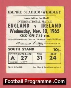 England v Ireland 1965 - Football Ticket - football memorabilia