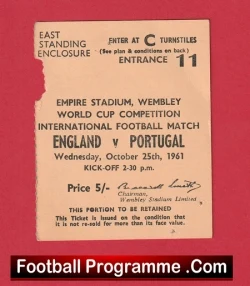 England v Portugal 1961 - Match Ticket Bobby Charlton + Eusebio - football memorabilia