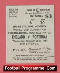 England v Portugal 1961 – Match Ticket Bobby Charlton + Eusebio