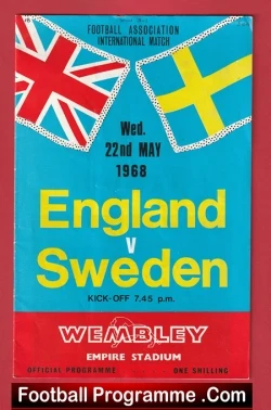 England v Sweden 1968 - Alex Stepney Colin Bell debut - football programme