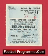 England v Uruguay 1964 – Match Ticket