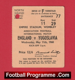 England v Yugoslavia 1960 - Match Ticket - football memorabilia