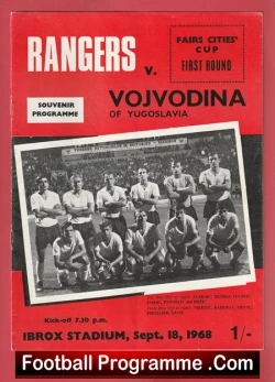 Glasgow Rangers v Vojvodina 1968 - Fairs Cup - football programme
