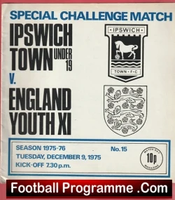 Ipswich Town v England 1975 - Special Challenge Game Youth - football programme