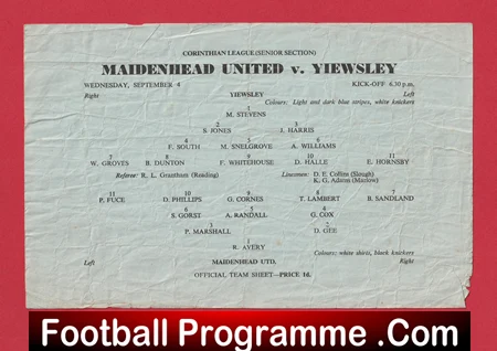 Maidenhead United v Yiewsley 1950s - Single Sheet - Image 2