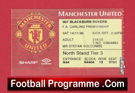 Manchester United v Blackburn Rovers 1998 - Ticket Treble Season - Image 2