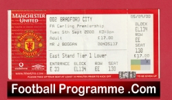Manchester United v Bradford City 2000 - Match Ticket - football memorabilia