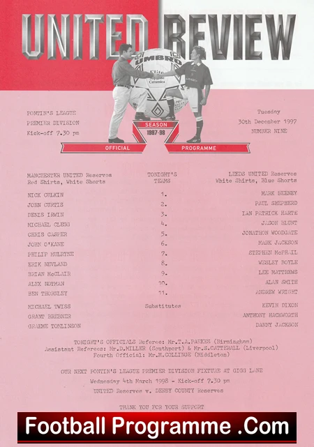 Manchester United v Leeds United 1997 - Reserves Irwin + McClair - Image 2