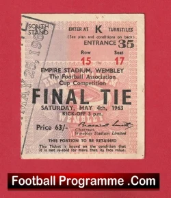 Manchester United v Leicester City 1963 - FA Cup Final Match Ticket - football memorabilia