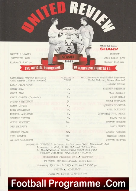 Manchester United v Wolves Wolverhampton 1995 - Reserves Kirovski + Flash - Image 2