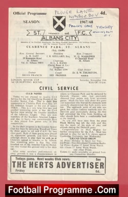 St Albans City v Civil Service 1967 - Football Programme - football programme