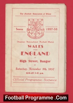 Wales v England 1957 - Amateur International at Bangor - football programme